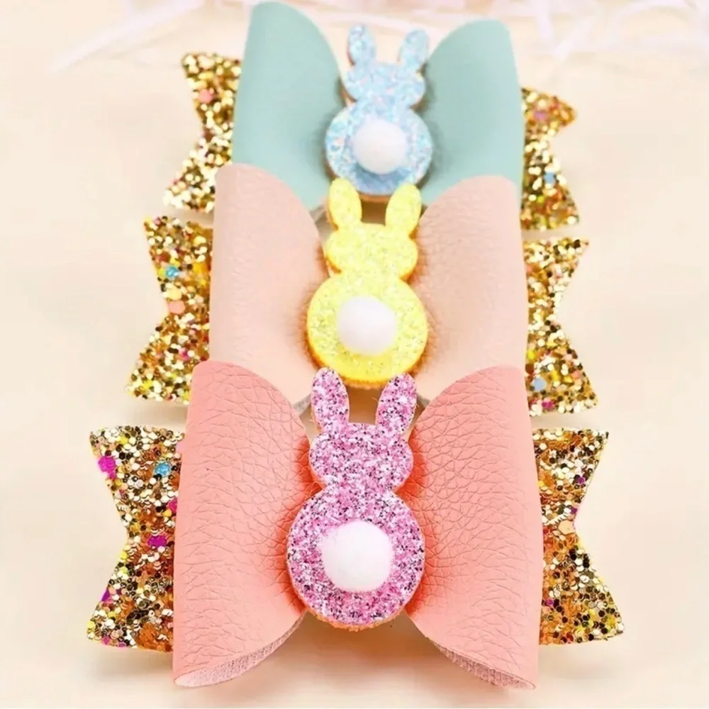 3pc Glitter Easter Bunny Bows